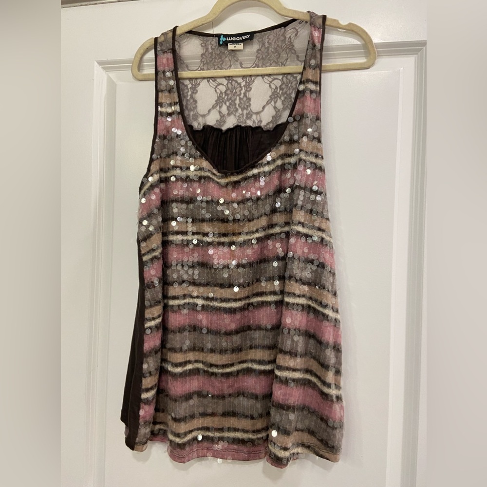 Women’s Plus Weavers Sequins Tank Top Sleeveless Blouse Plus Size 2X